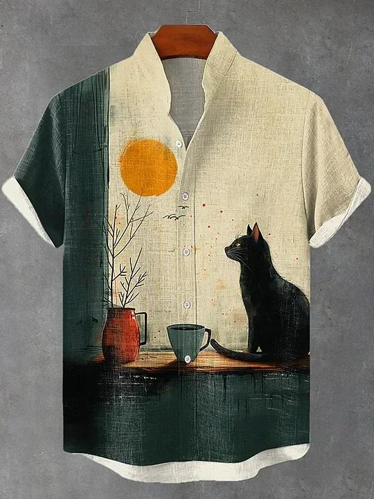 Été hommes rétro dessin animé Anime chat thème chemise à manches courtes à manches courtes hauts mod
