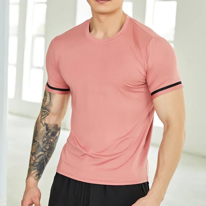 T-Shirt de Fitness à Manches Courtes pour Homme, Haut Respirant Slim Fit, Basket-ball, Football, Cou