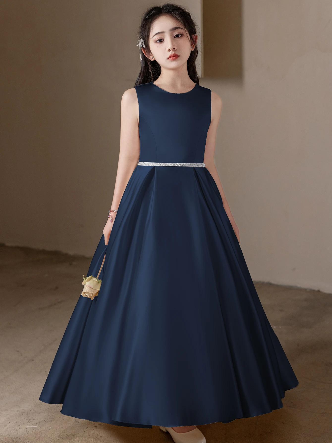 Robe longue bleu roi pour adolescente, robe de soirée, robe de demoiselle d'honneur avec grand nœud,