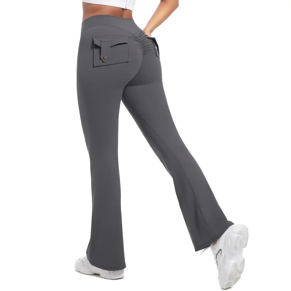 Pantalon évasé de Yoga pour femmes, pantalon taille haute à jambes larges, contrôle du ventre, Leggi