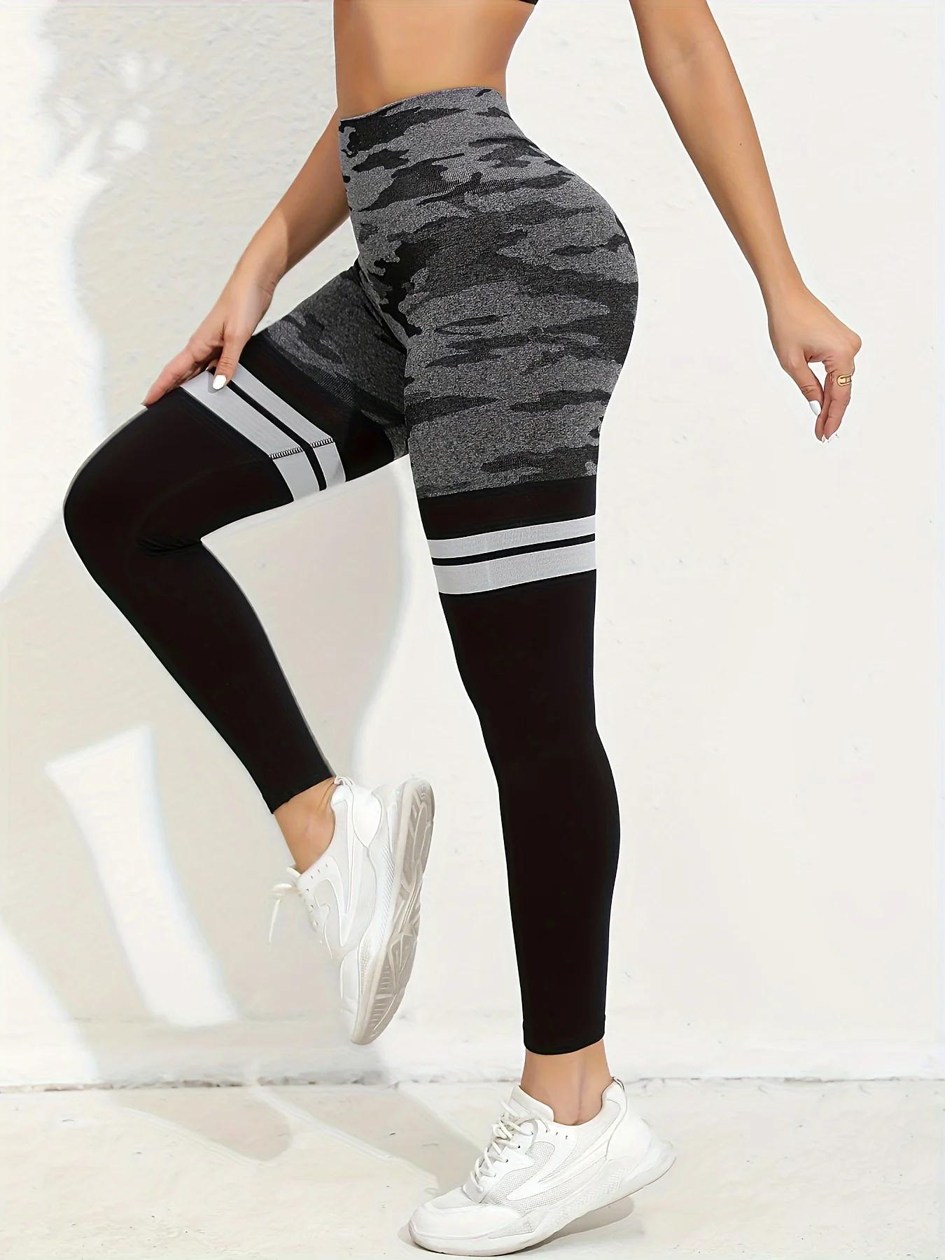 Leggings de levage de fesses rayés taille haute pour femmes – Pantalon serré de yoga sans couture po