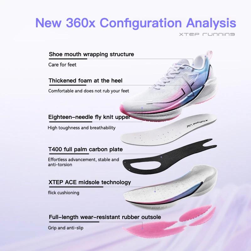Xtep 360X-Chaussures de course professionnelles pour hommes, baskets légères en matériau ETPU, plaqu