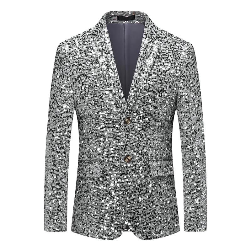 Veste à paillettes pour hommes, blazer à sequins imbibés d'or et d'argent, mode d'affaires, manteau