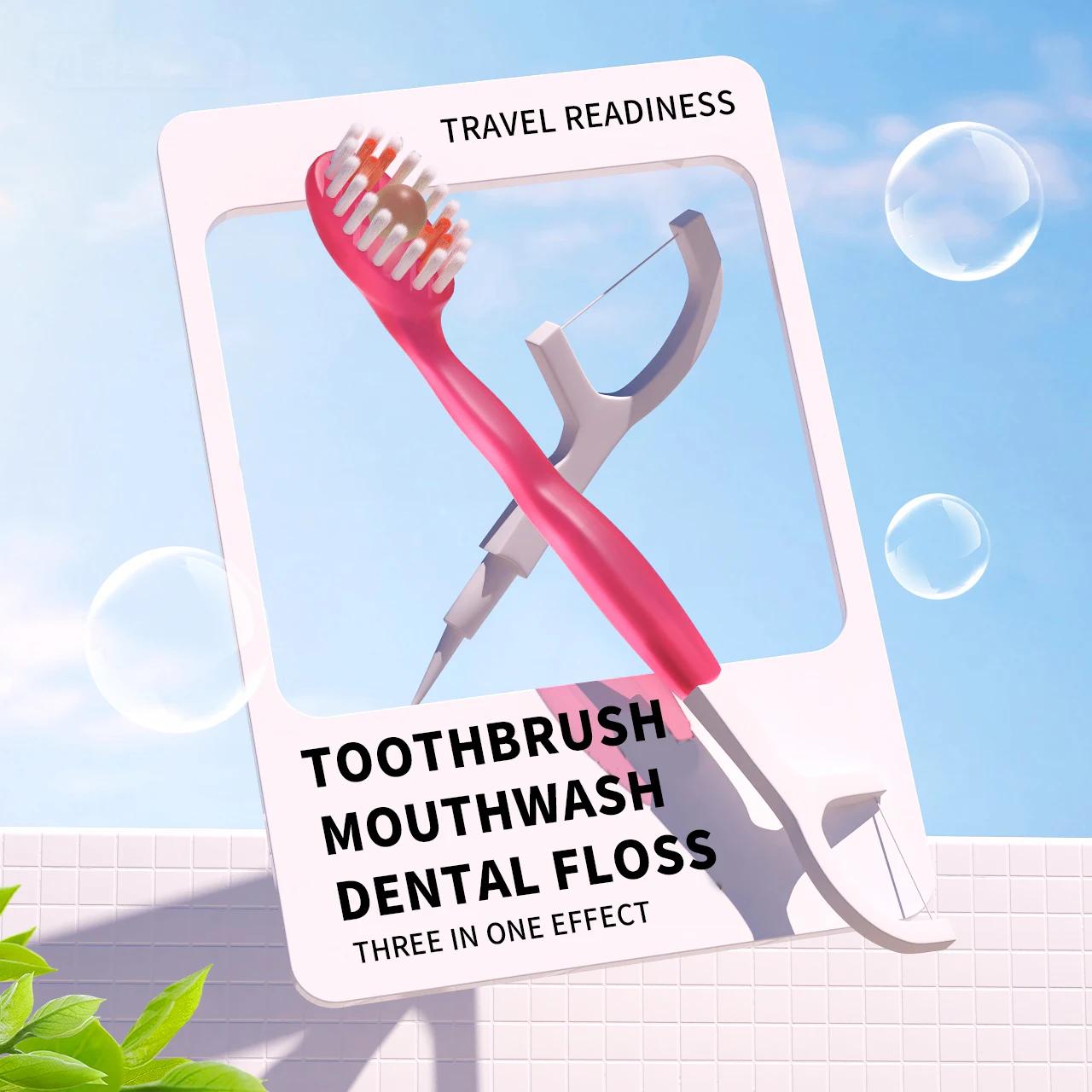 Brosse à dents jetable portable 5 en 1, fil dentaire, nettoyage buccal, adultes en voyage d'affaires