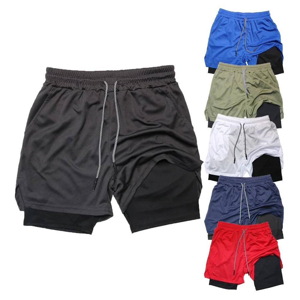 Short de Fitness Double couche pour hommes, short de sport 2 en 1, séchage rapide, entraînement, Jog