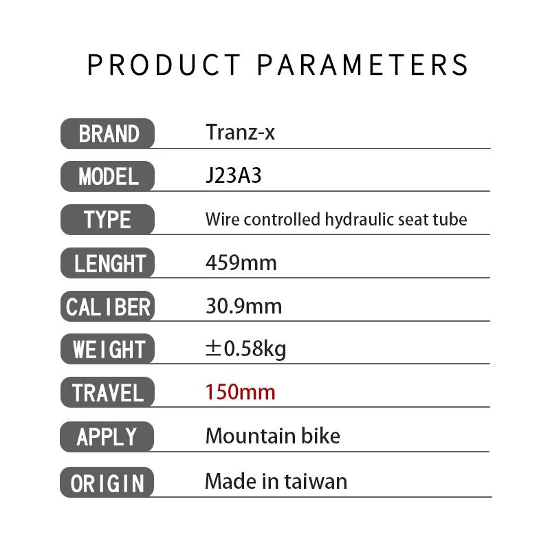 Tranz-x tige de selle compte-gouttes routage de câble interne 30.9mm levage hydraulique 150mm voyage