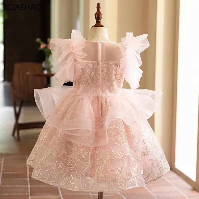 Robe de Demoiselle d'Honneur ICJAEHAO 2026 – Tutu Rose pour Filles, Tenue Élégante pour Fêtes et Spe