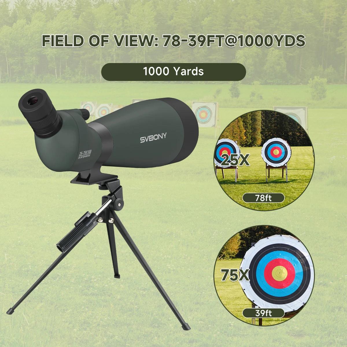 Svbony SV28A Lunette de repérage 25-75x100/20-60x80 FMC Parfaite pour les débutants au tir à l'arc,