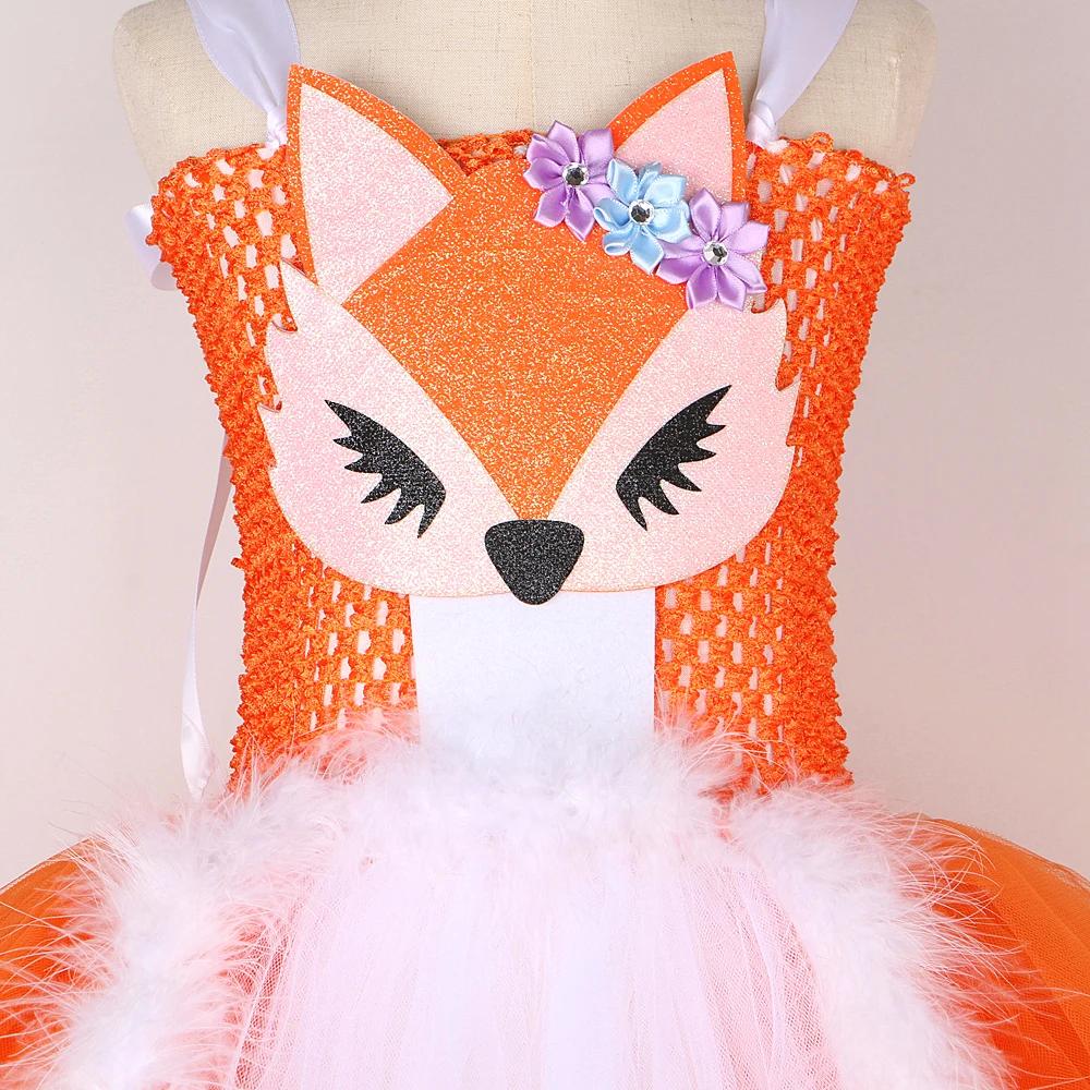 Costumes de renard blanc et orange pour filles, enfants, robe tutu fantaisie avec oreilles, tenues d