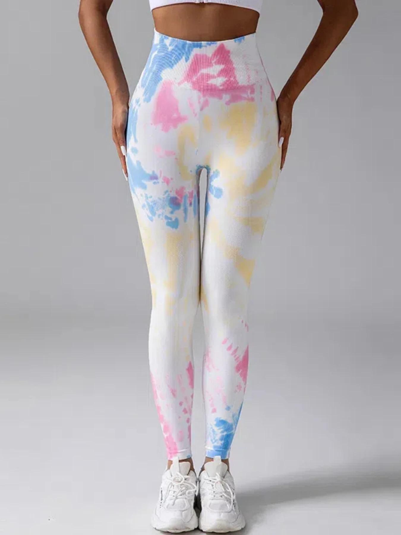 Leggings sport femme Fitness Yoga sans couture taille haute teinture nouage pêche respirant