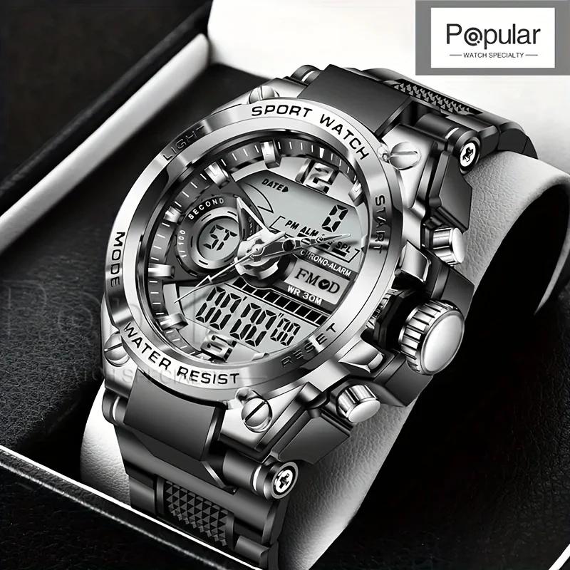 Montre-bracelet militaire numérique en acier pour hommes, horloge à Quartz LED, montre de Sport, gra