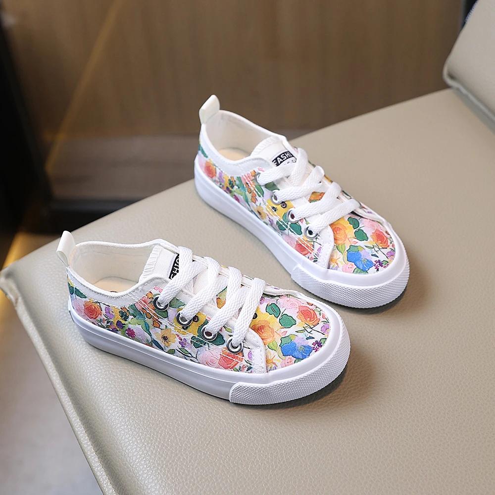 COMFY KIDS – chaussures basses en toile pour filles de 3 à 12 ans, imprimé Floral, Style frais, tiss