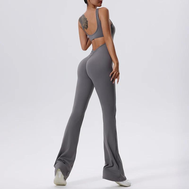 Combinaison de sport une pièce femme sexy - Pantalon évasé yoga push-up pour fitness et entraînement