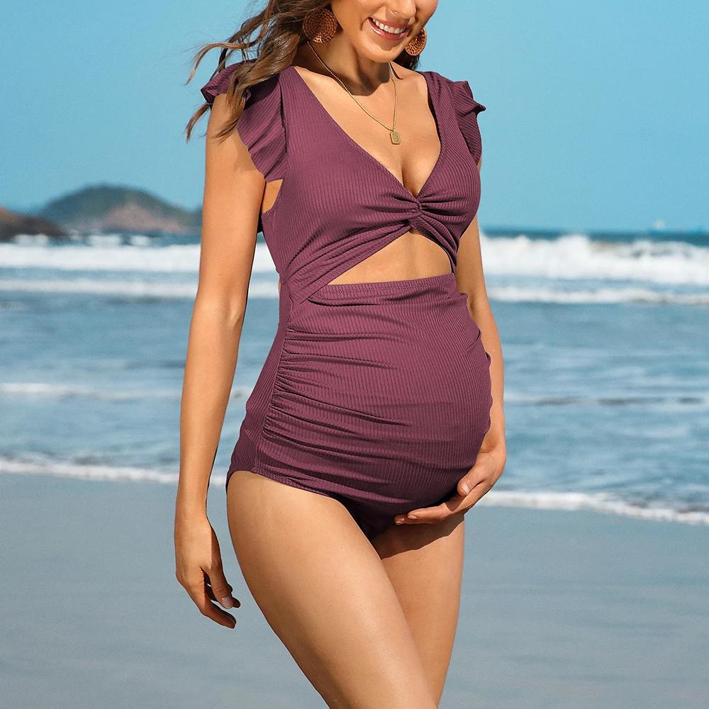 Anfilia-Maillot de bain une pièce pour femme, monokini, alterini, solide, sexy, décolleté en V, amis