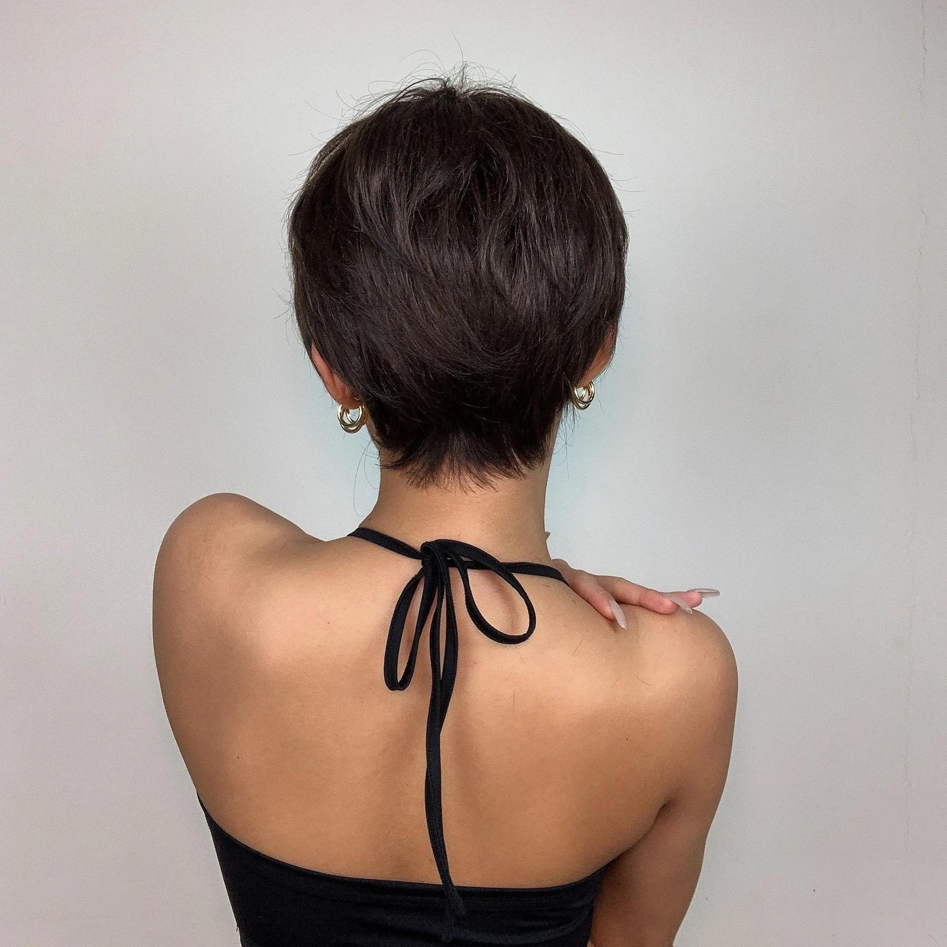Perruques pour femmes fibre synthétique courte droite bandeau de cheveux frange noir brun cheveux co
