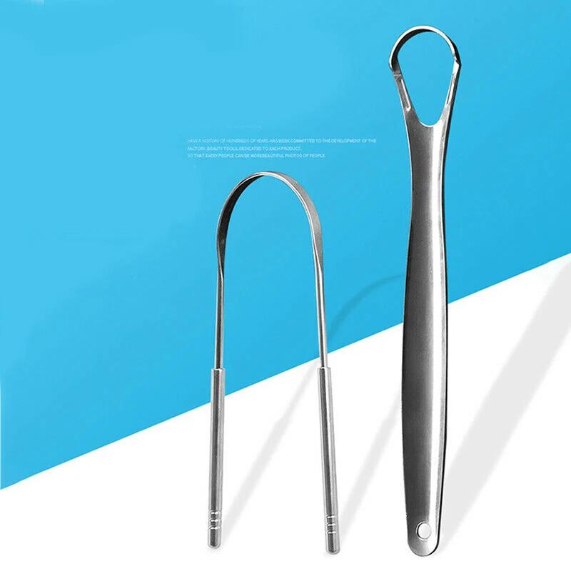 Grattoir à langue en acier inoxydable, 2 pièces, nettoyeur de langue, soins buccaux, grattoir d'hygi