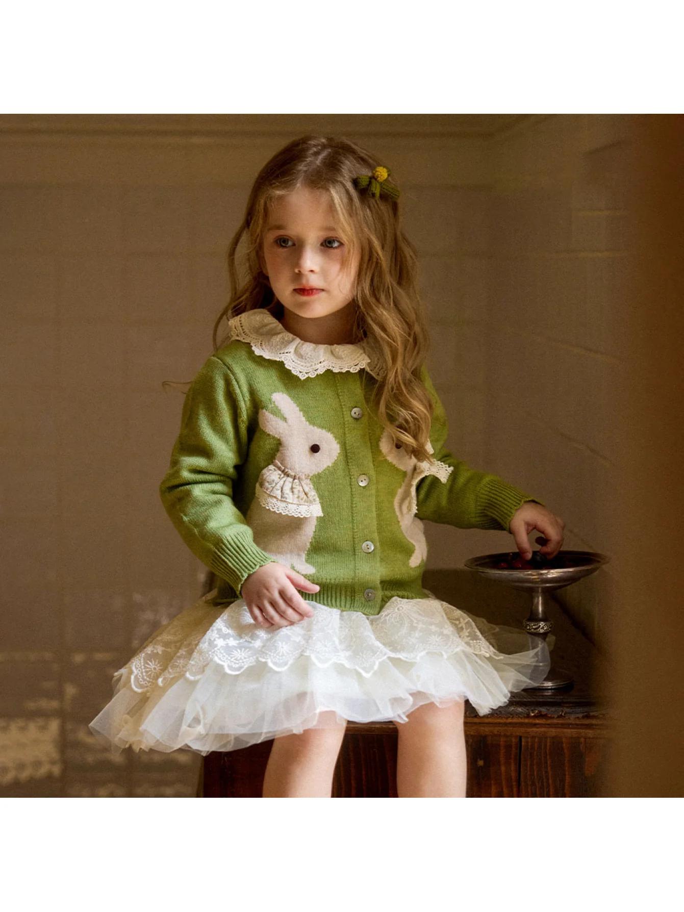 Veste Cardigan tricotée en Jacquard pour filles, vêtements d'automne pour enfants, Cardigan tricoté