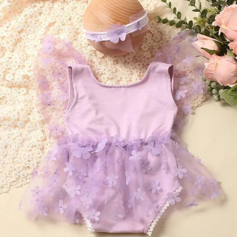 Ylsteed – ensemble de 2 pièces pour nouveau-né fille, tenues de photographie, barboteuse brodée de f