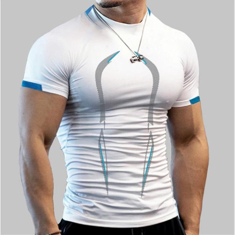 Hommes Compression Gym t-shirt à manches courtes musculation haut de Fitness t-shirt homme séchage r