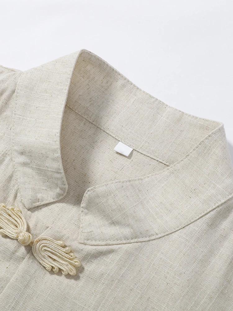 Ensemble 2 pièces mode femme en lin : haut ample à manches longues avec boutons grenouille et lacets