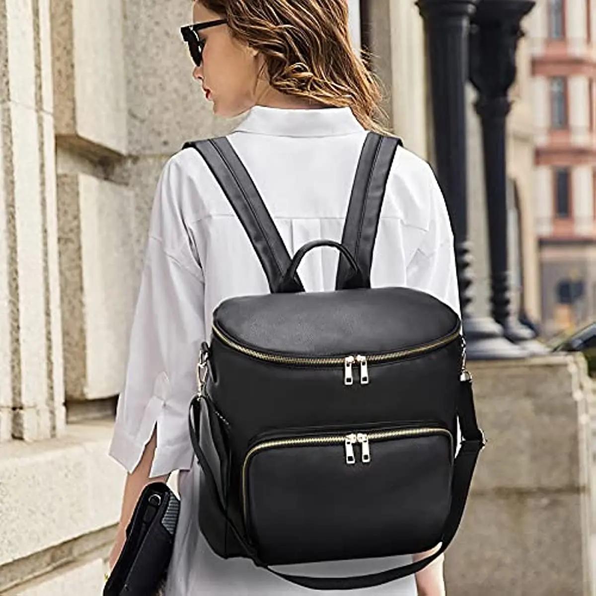Sac à dos à langer en cuir pour femme, sac à dos de voyage pour bébé, grande capacité avec sangles d