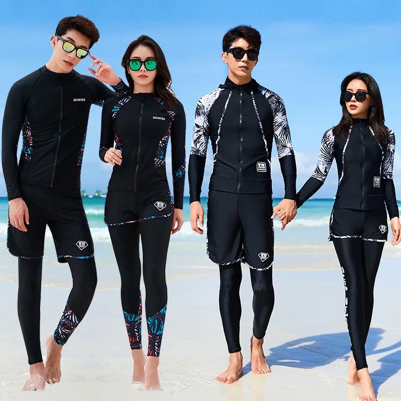 Maillot de bain 3-5 pièces pour hommes et femmes, protection contre les éruptions cutanées, avec sho