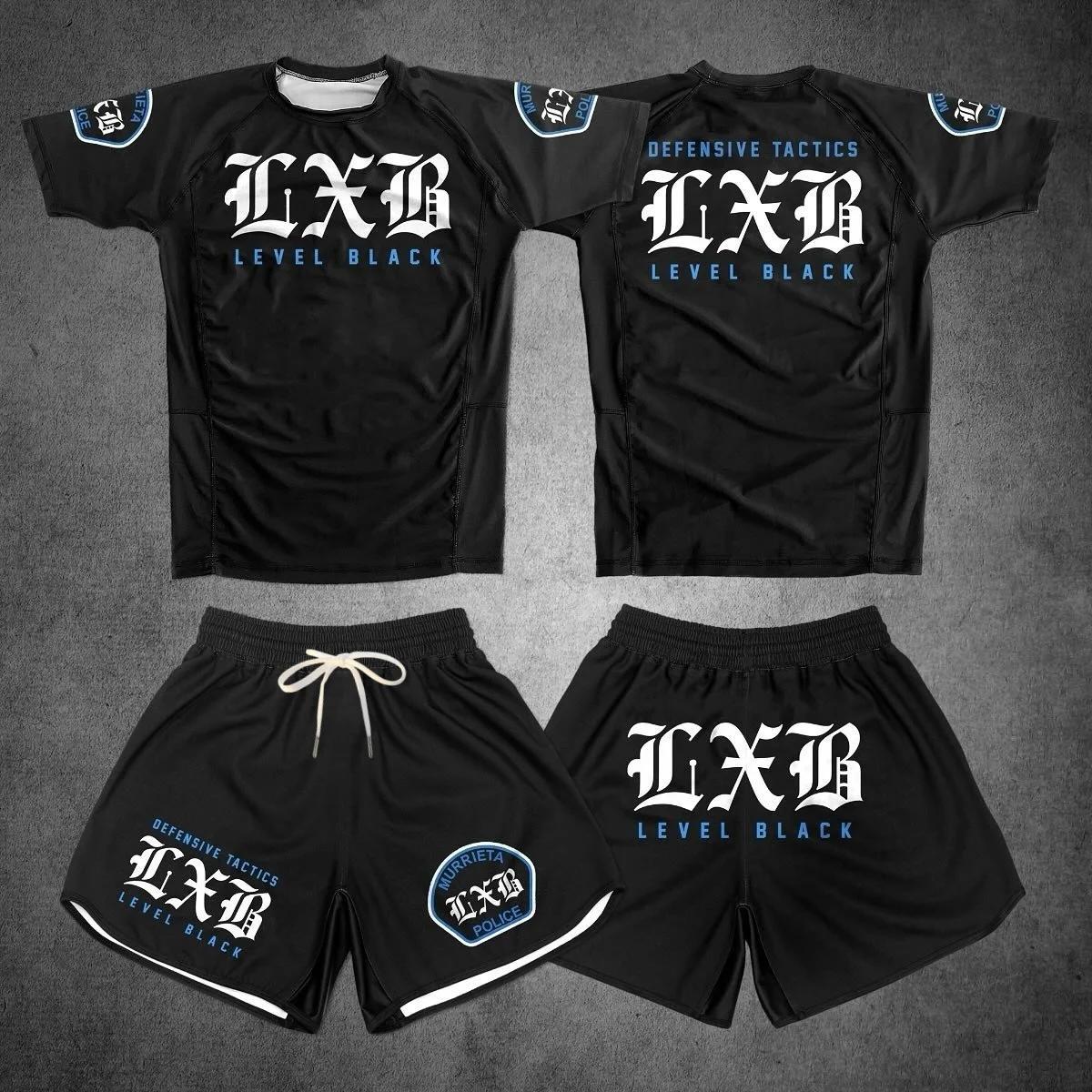 Ensemble de sport Rash Guard V1 LXB AJJ à séchage rapide, Levelxblack RANKED V2 NIVEL NEGRO, maillot