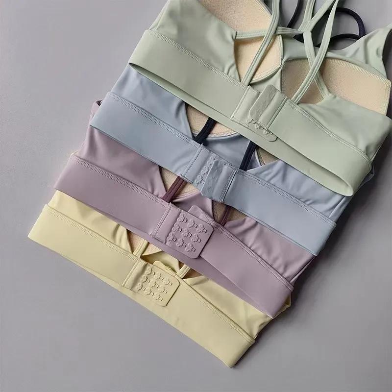 Soutien-gorge de sport une pièce à double bretelles croisées dans le dos, color block, séchage rapid