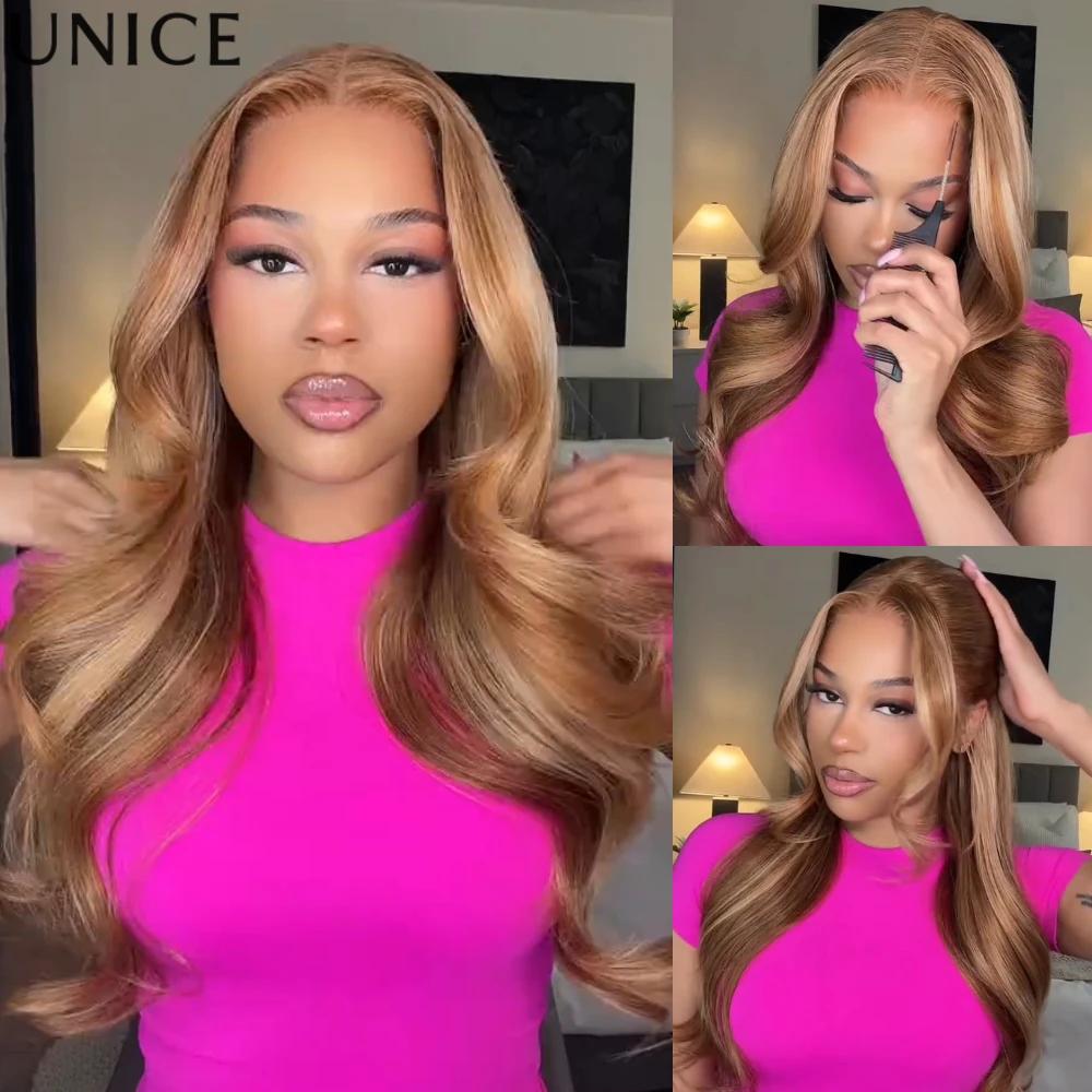 UNice 7x5 Bye-Bye Knots & 13x4 Pre Everything Perruque Lace Frontale en Cheveux Humains Blond Miel O