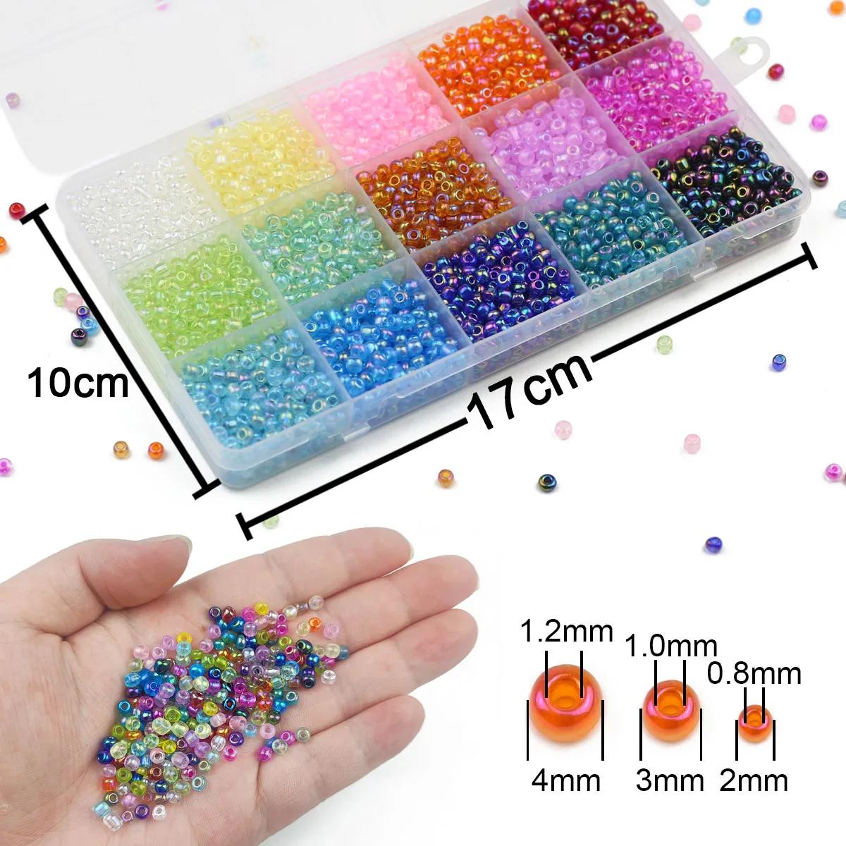Boîte de 15 grilles de perles en verre de 2, 3 et 4mm, pour bijoux, bricolage, bracelets, collier, t