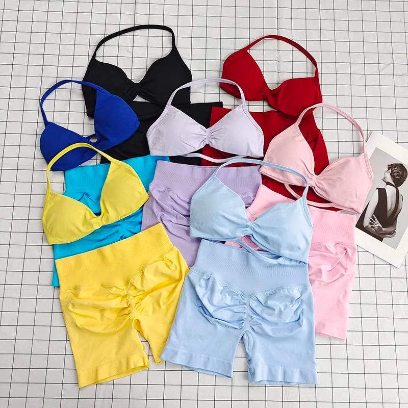 Ensemble soutien-gorge de sport à col licou et leggings taille haute pour femmes, évacuant l'humidit