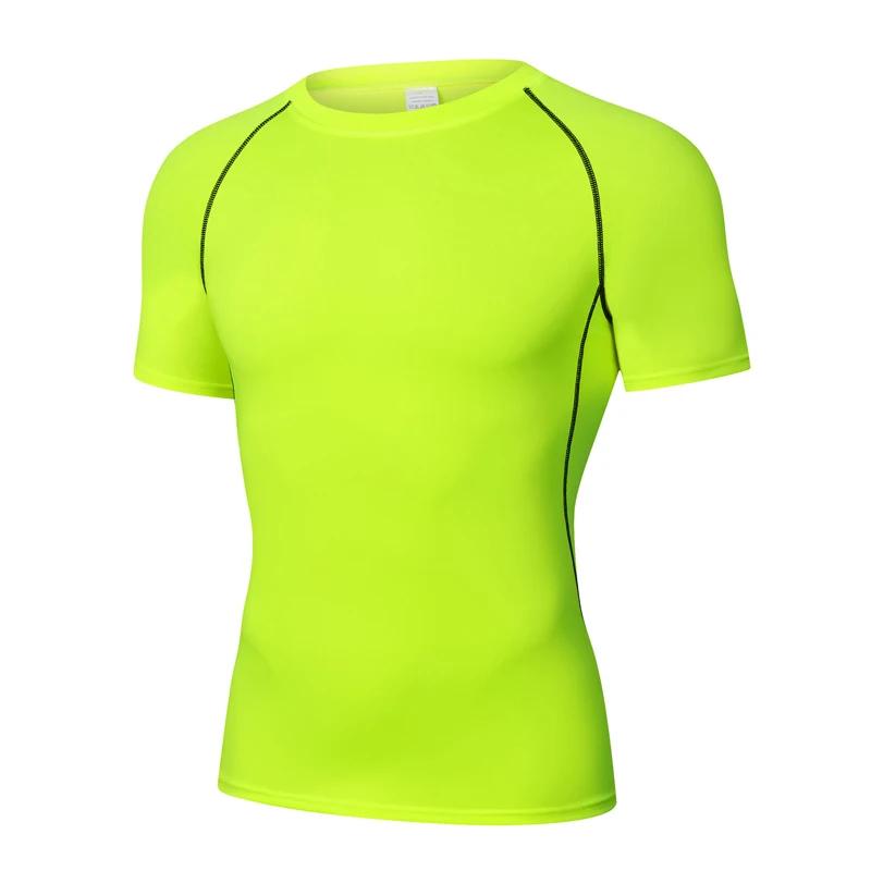 T-shirt de sport à manches courtes pour hommes, séchage rapide, haut de fitness, chemise moulante, e