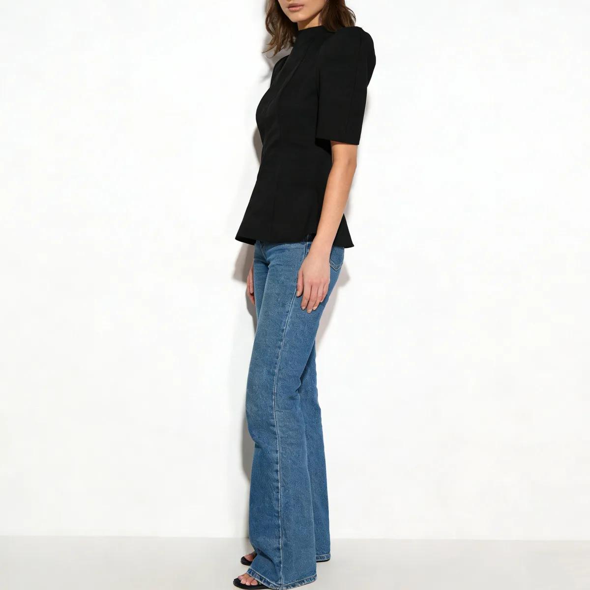 Haut Peplum Femme CiCi Col Montant Manches Courtes Bouffantes Silhouette Structurée Élégant Tenue de