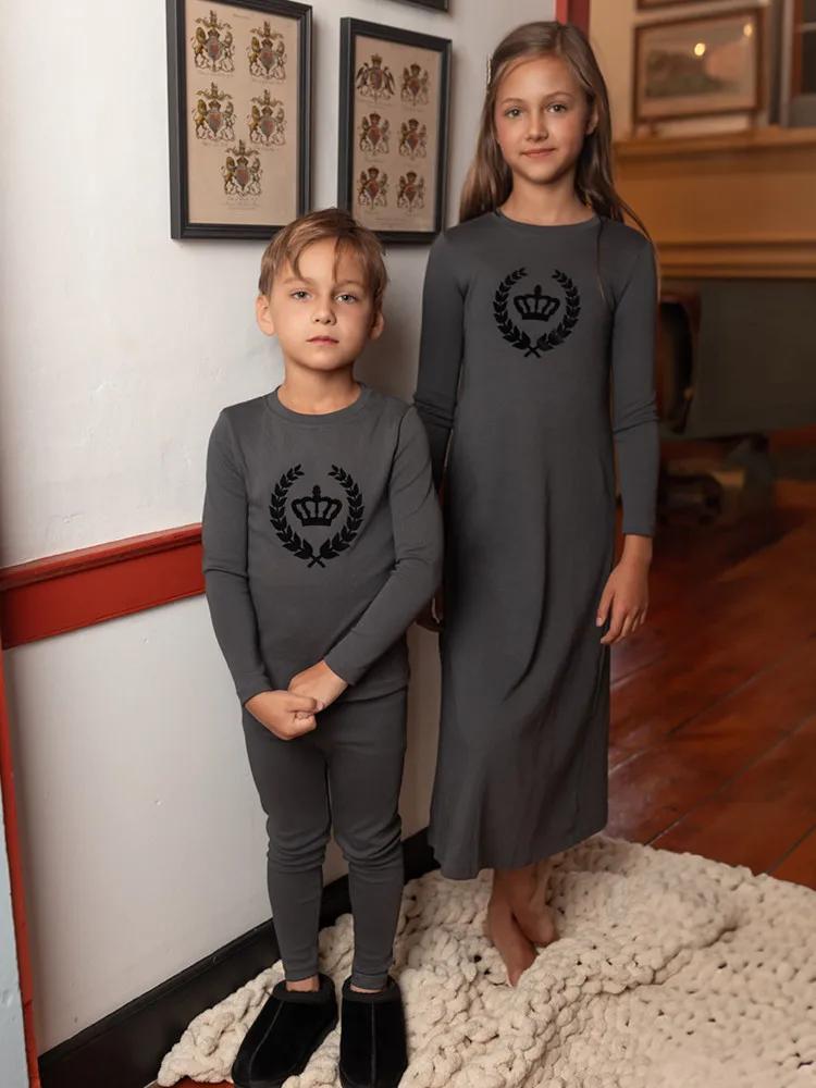 AP 2025 AW Royal velours couronne coton pj enfants mode famille correspondant vêtements enfants garç