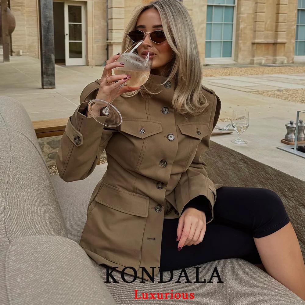 KONDALA bureau dame Trench vestes femmes à manches longues boutons poches Chic kaki manteaux mode 20