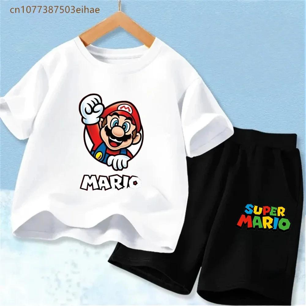 Ensemble de survêtement imprimé Super Mario pour enfants, t-shirt à manches courtes en coton et shor