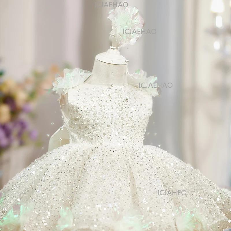 Robe de princesse élégante pour enfants, style perle et fleur, avec sequins, pour filles, idéale pou