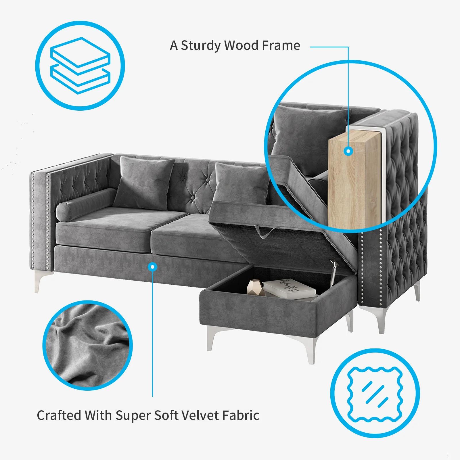 HORGgland-Canapé sectionnel convertible O, canapé en forme de L avec coussin de jet et coussin de tr
