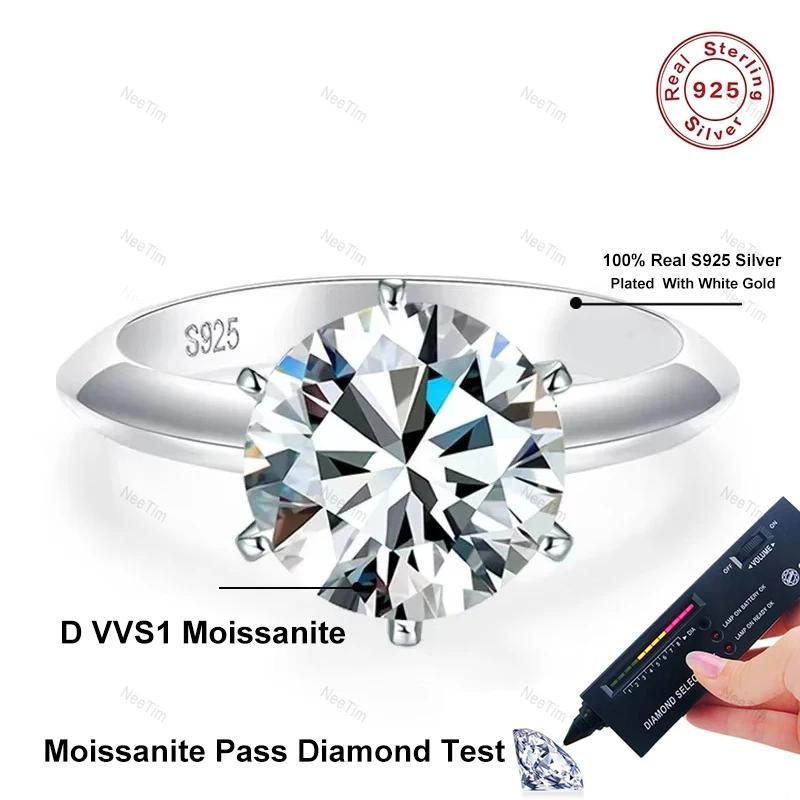 NeeTim – bague Moissanite 0.5-5ct pour femmes, en argent Sterling 925, plaqué or blanc, diamant de l