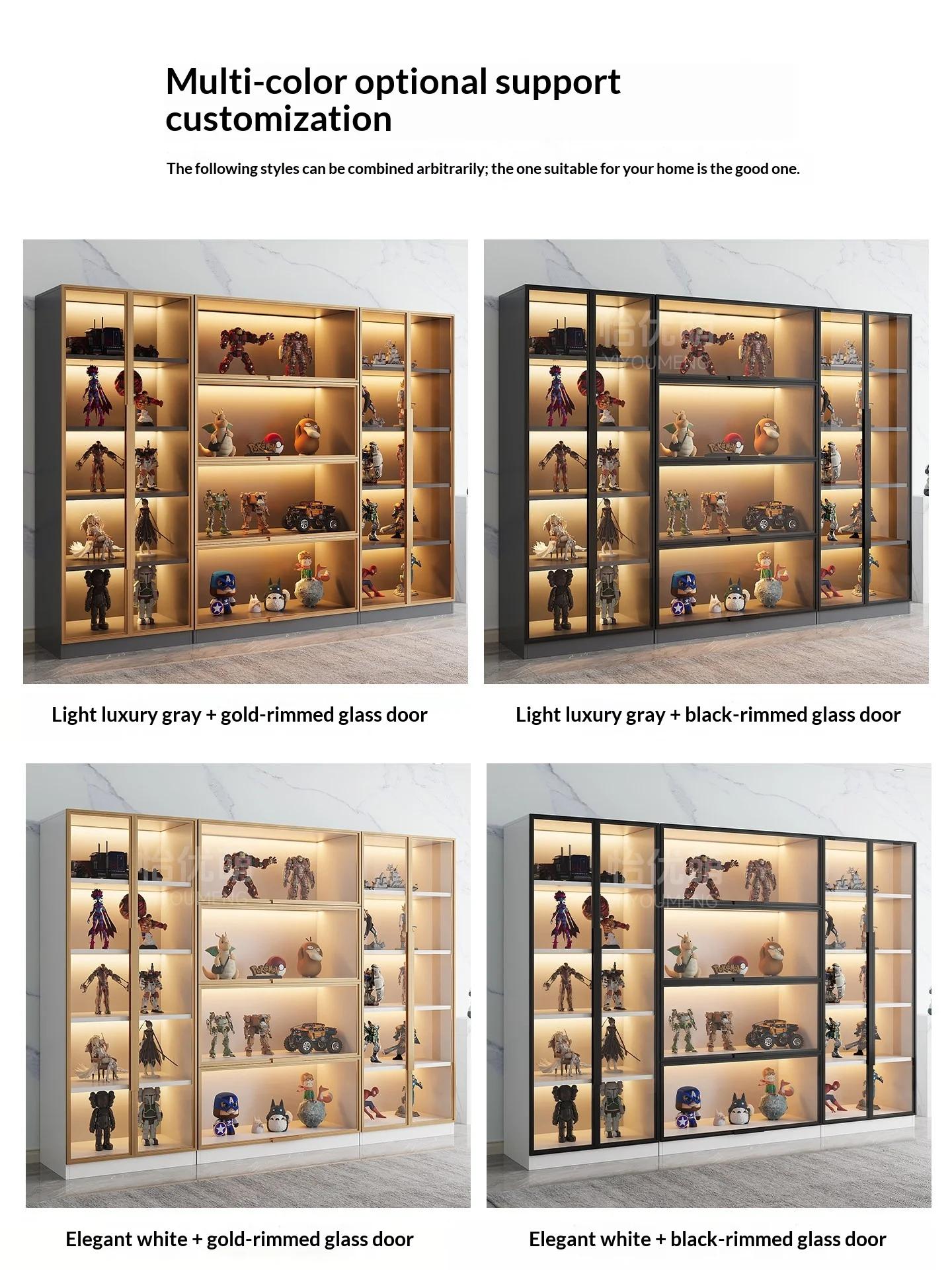 Vitrine personnalisable pour figurines avec porte en verre trempé, éclairage LED, grande capacité, r