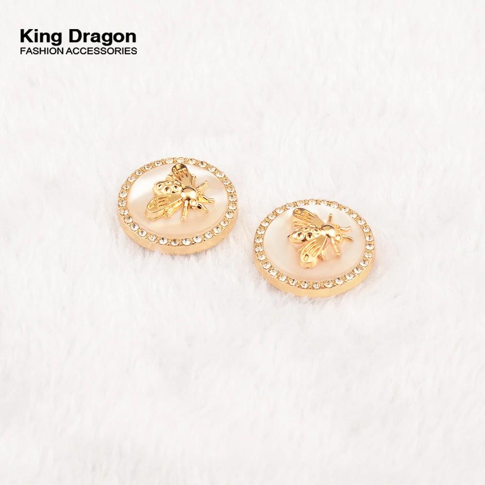 Nouvel Arrivage – Lot de 6 Boutons en Métal Doré avec Strass et Perles Roses et Bleues, Style Abeill