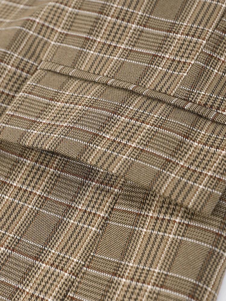Blazer à carreaux pour femme, col montant, manches longues, bouton unique, poches, veste de bureau d