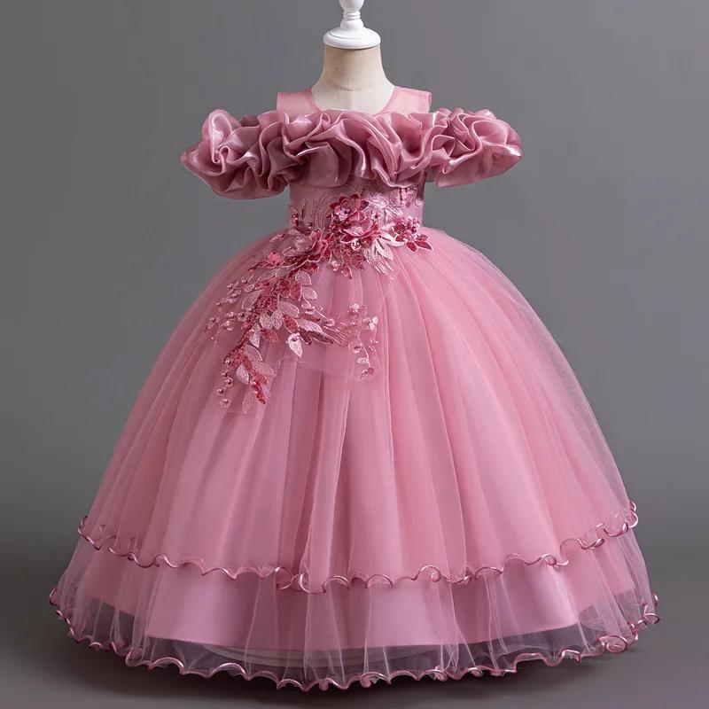 Robes de demoiselle d'honneur en tulle pour filles, robes de princesse, nœud de fille, costume de No