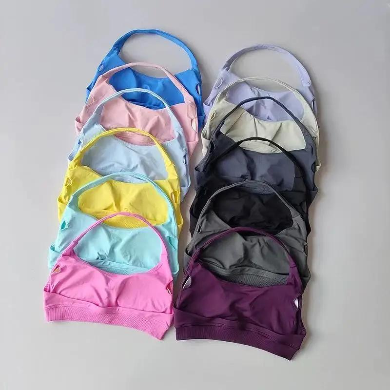 Soutien-gorge de sport pour femmes, résistant aux chocs, sans couture, col licou, haut soutien, Push