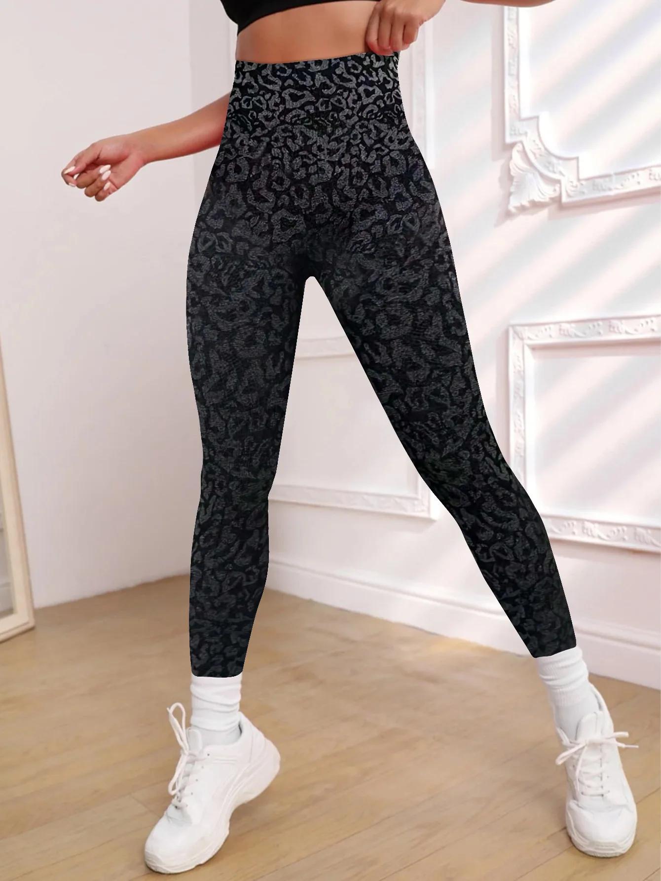 Pantalon de yoga hanche pêche imprimé léopard sans couture, pantalon de sport et de fitness taille h