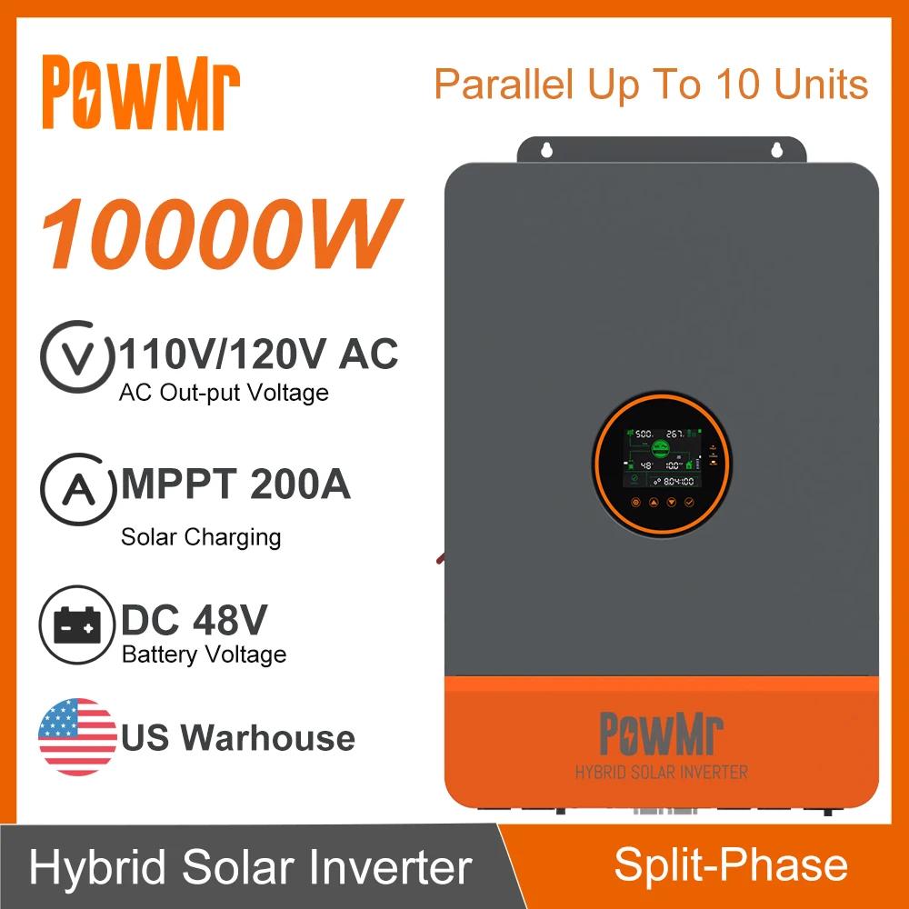 PowMr-Onduleur hybride à onde sinusoïdale pure, 10KW, 48V DC à 120V, 240V AC, phase fendue, intégré,