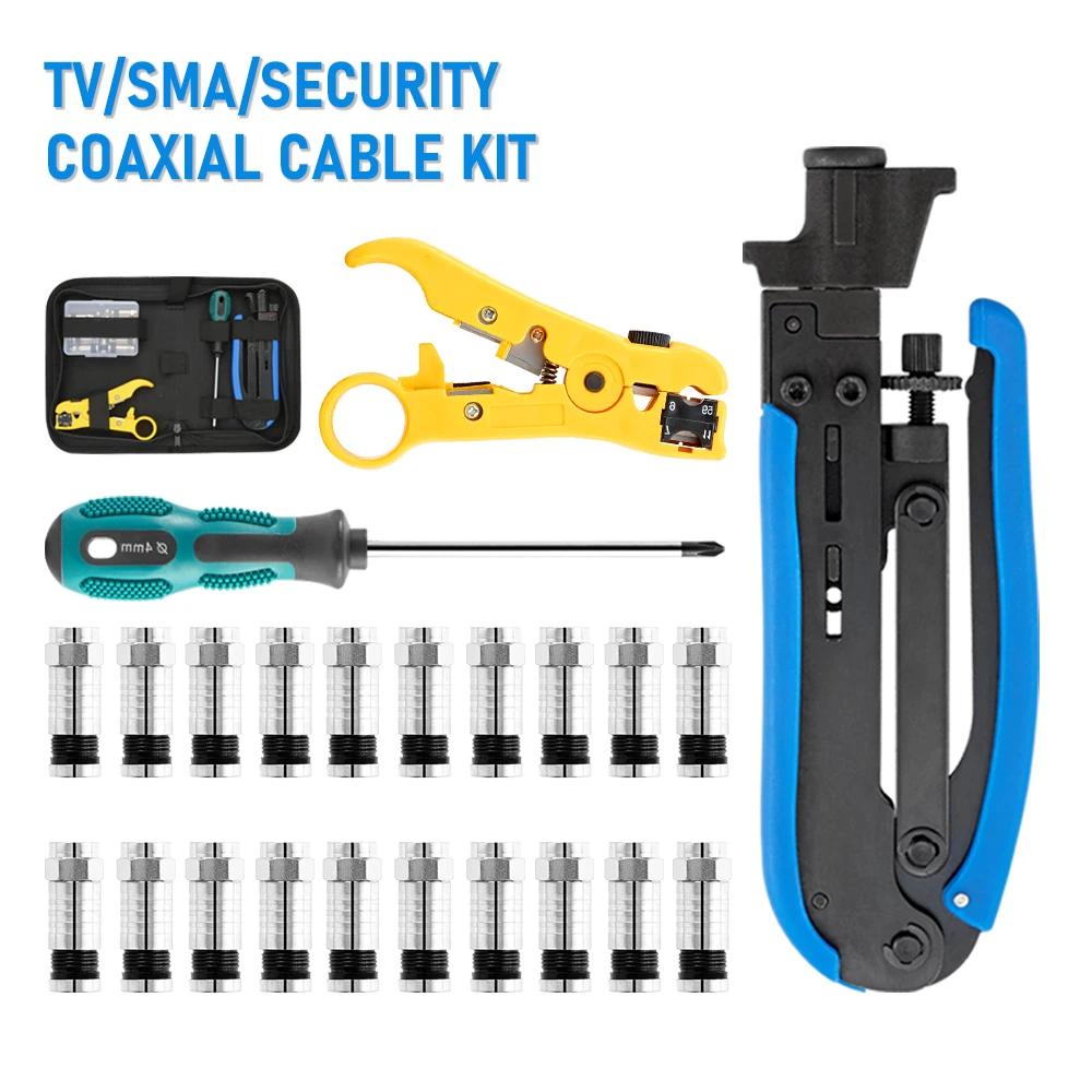 RG6 RG59 RG7 RG11 Kit d'outils de sertissage de dénudeur de fil ensemble de pinces à sertir de câble
