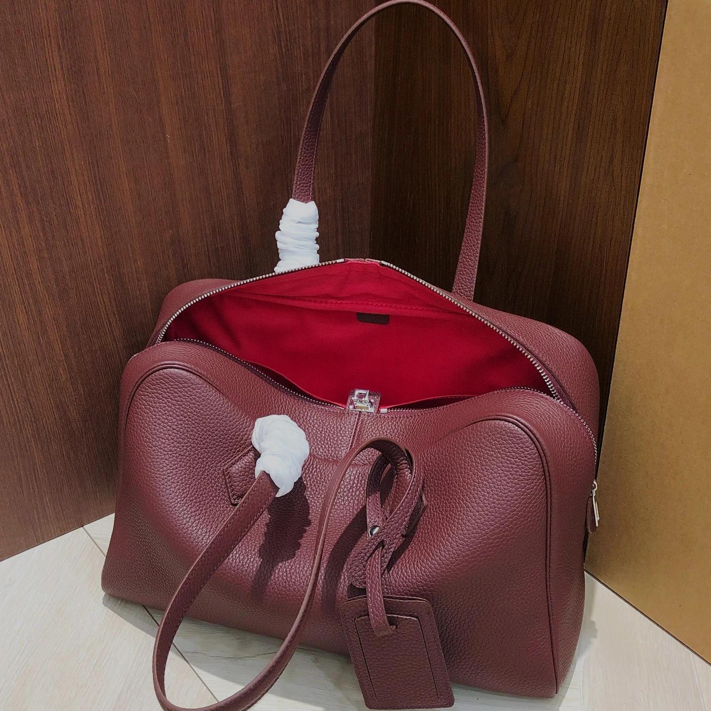 Nouveau Sac à Main en Cuir Véritable 35 cm Grande Capacité en Cuir de Vachette Pleine Fleur pour Fem