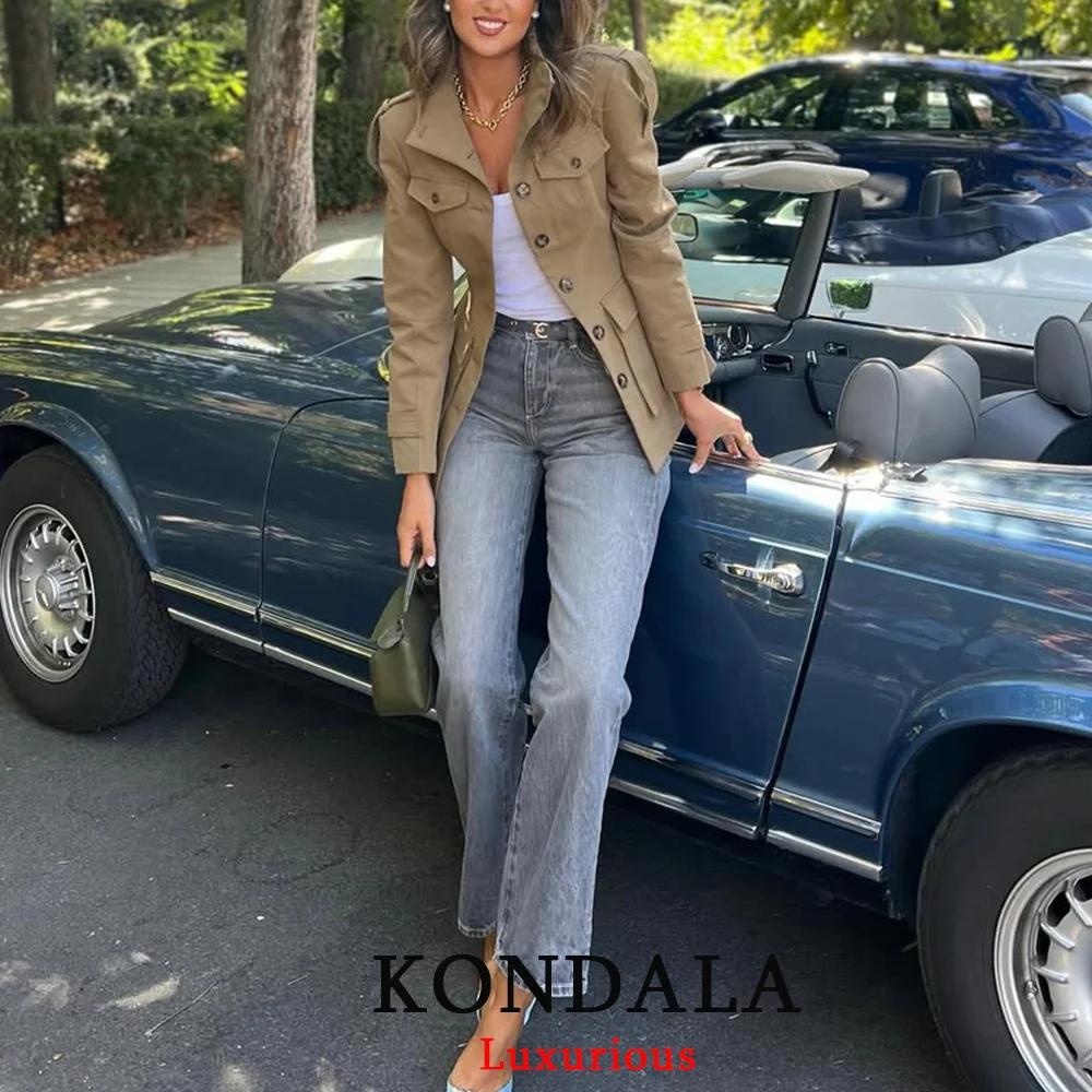 KONDALA bureau dame Trench vestes femmes à manches longues boutons poches Chic kaki manteaux mode 20