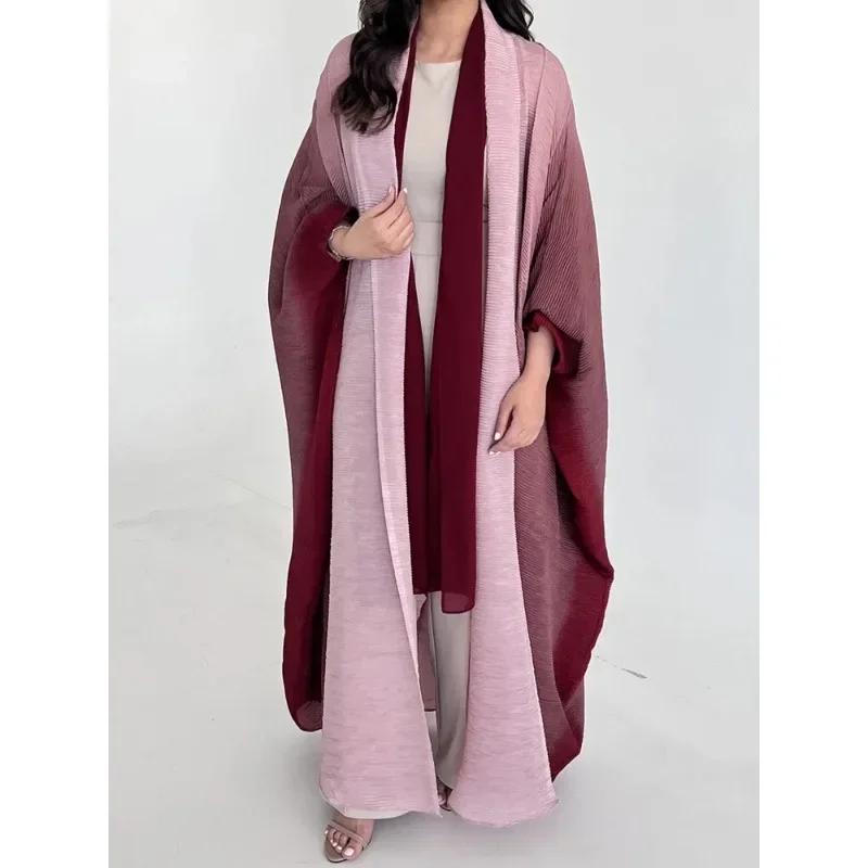 Veste coupe-vent froissée pour femmes, col écharpe à manches chauve-souris, Robe longue dégradée, ma